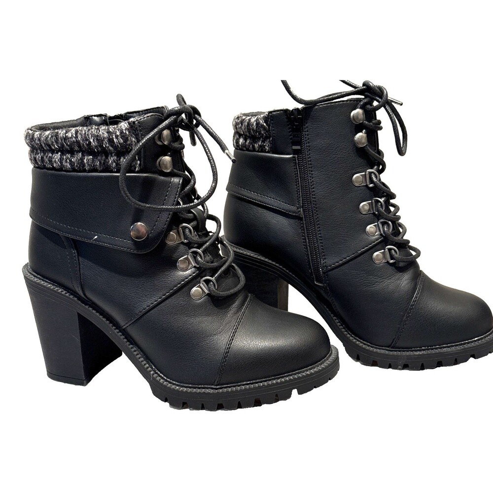 Hiker Boots Torrid Sweater Top Black Faux Leather Extra Wide Heeled Zip/Lace 8WW
